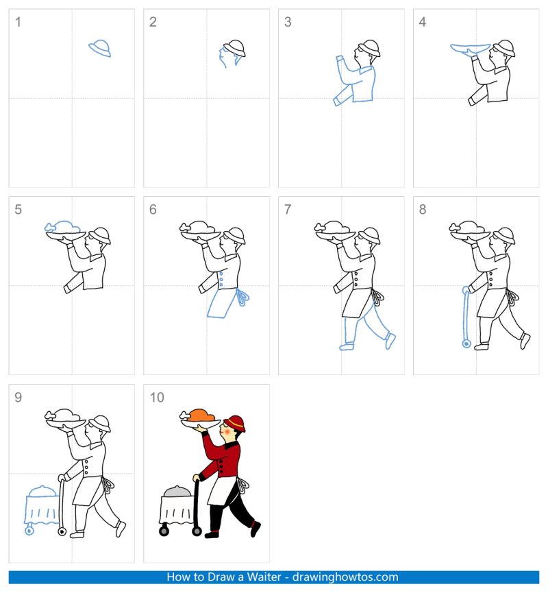 How to Draw a Waiter Step by Step