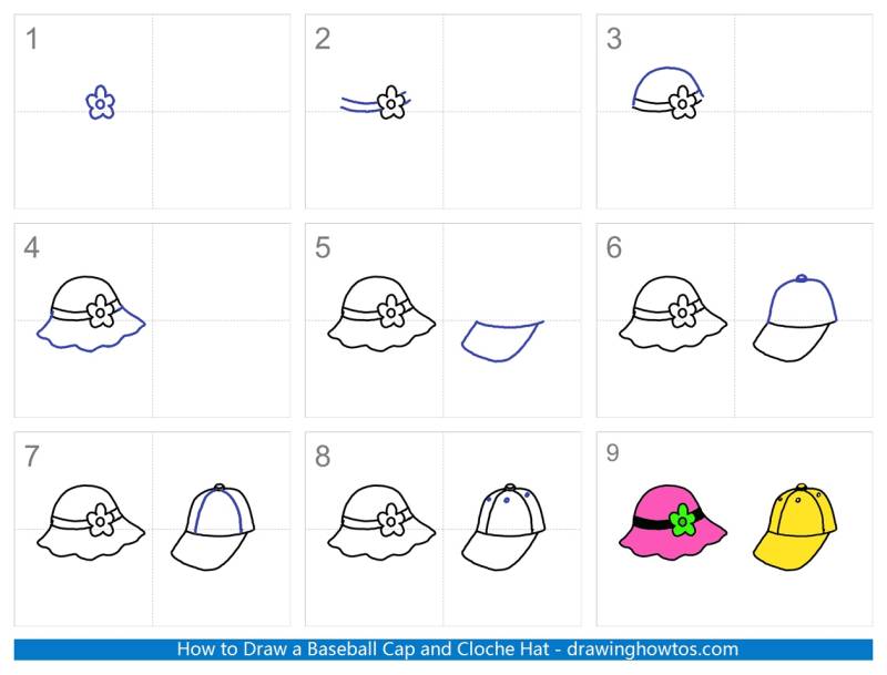 How to Draw a Baseball Cap and a Cloche Hat Step by Step