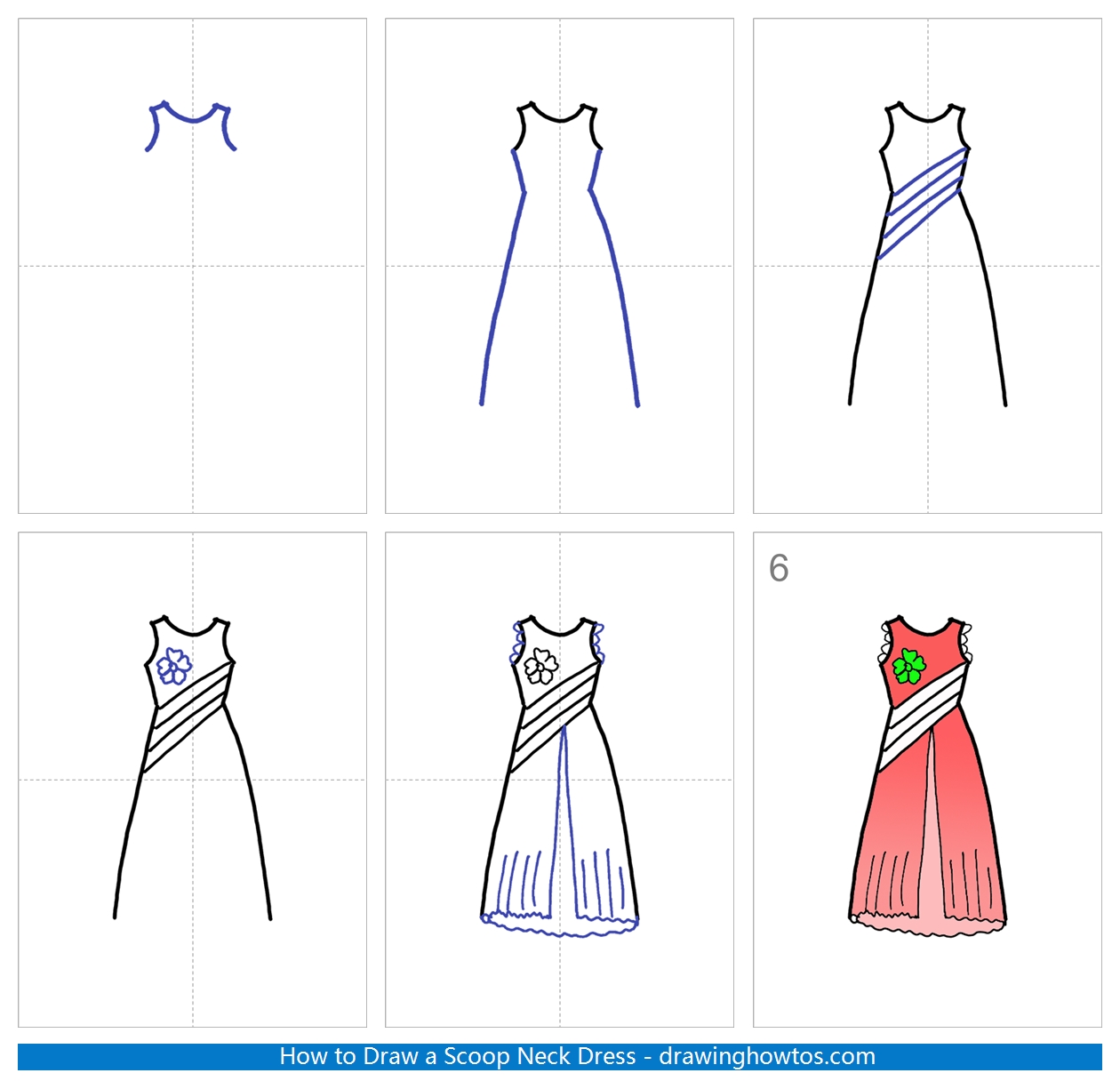 How to Draw a Scoop Neck Dress Step by Step