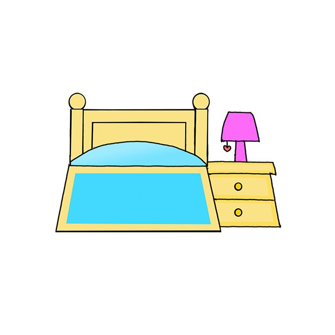 How to Draw a Bed and Bedside Table - Step by Step Easy Drawing Guides ...