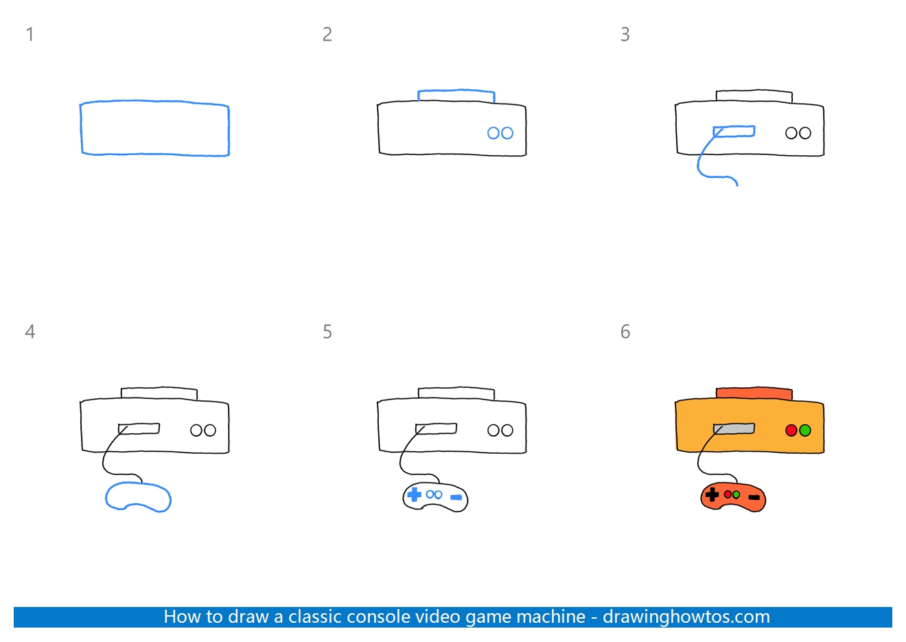 How to Draw a Classic Console Video Game Machine Step by Step