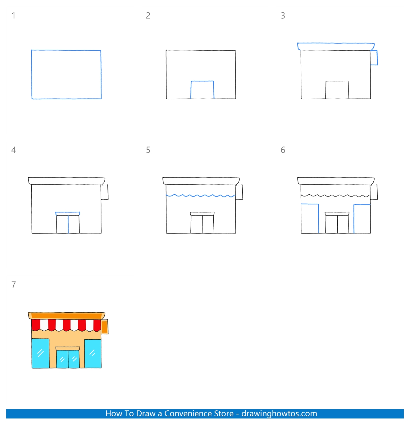 How to Draw a Convenience Store Step by Step