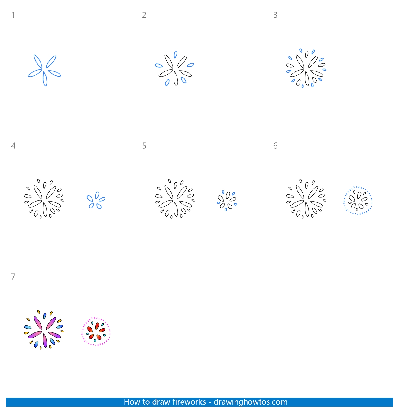 How to Draw Fireworks Step by Step