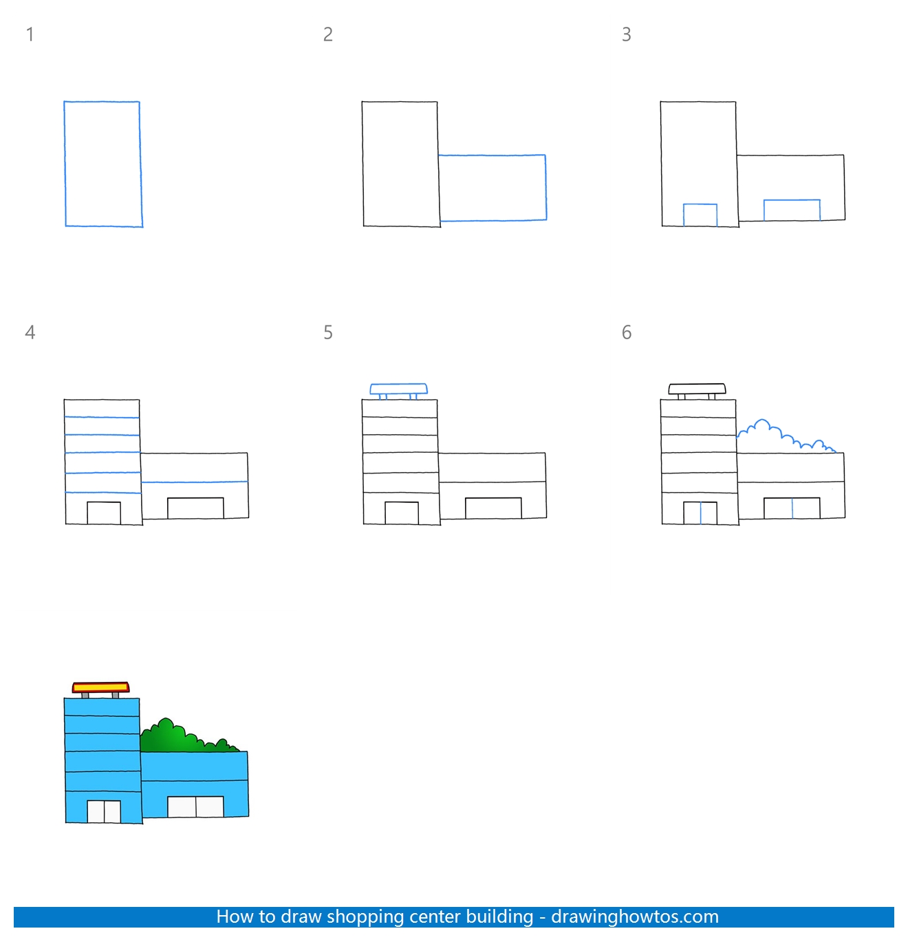 How to Draw a Shopping Center Building Step by Step