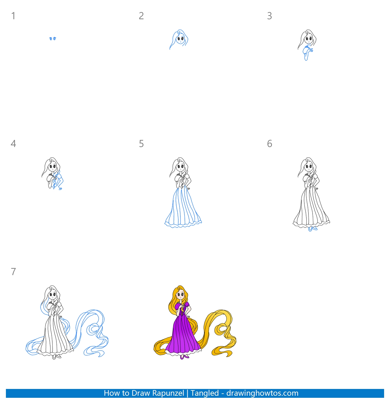 How to Draw Rapunzel | Tangled Step by Step