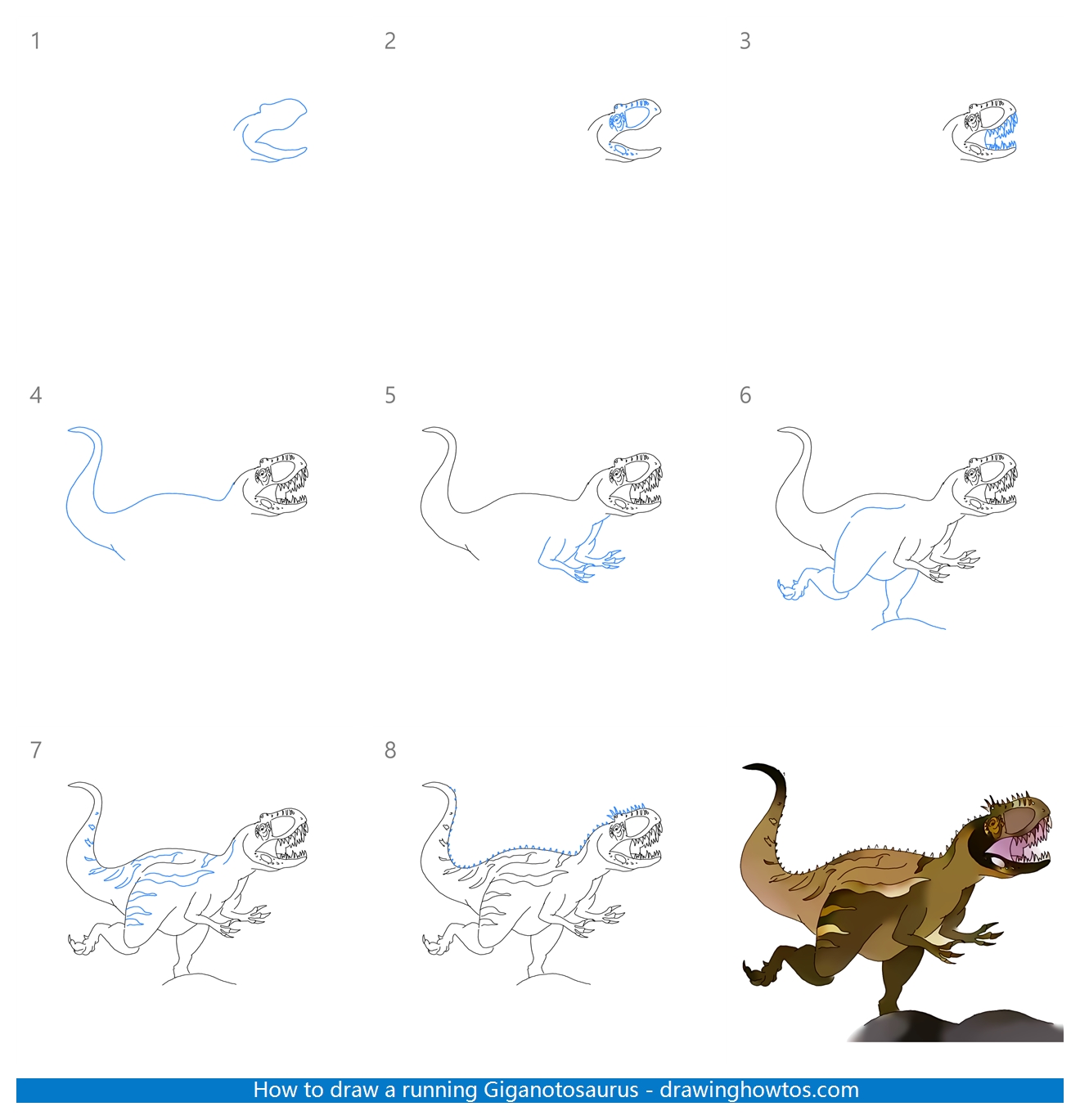 How to Draw a Running Giganotosaurus Step by Step