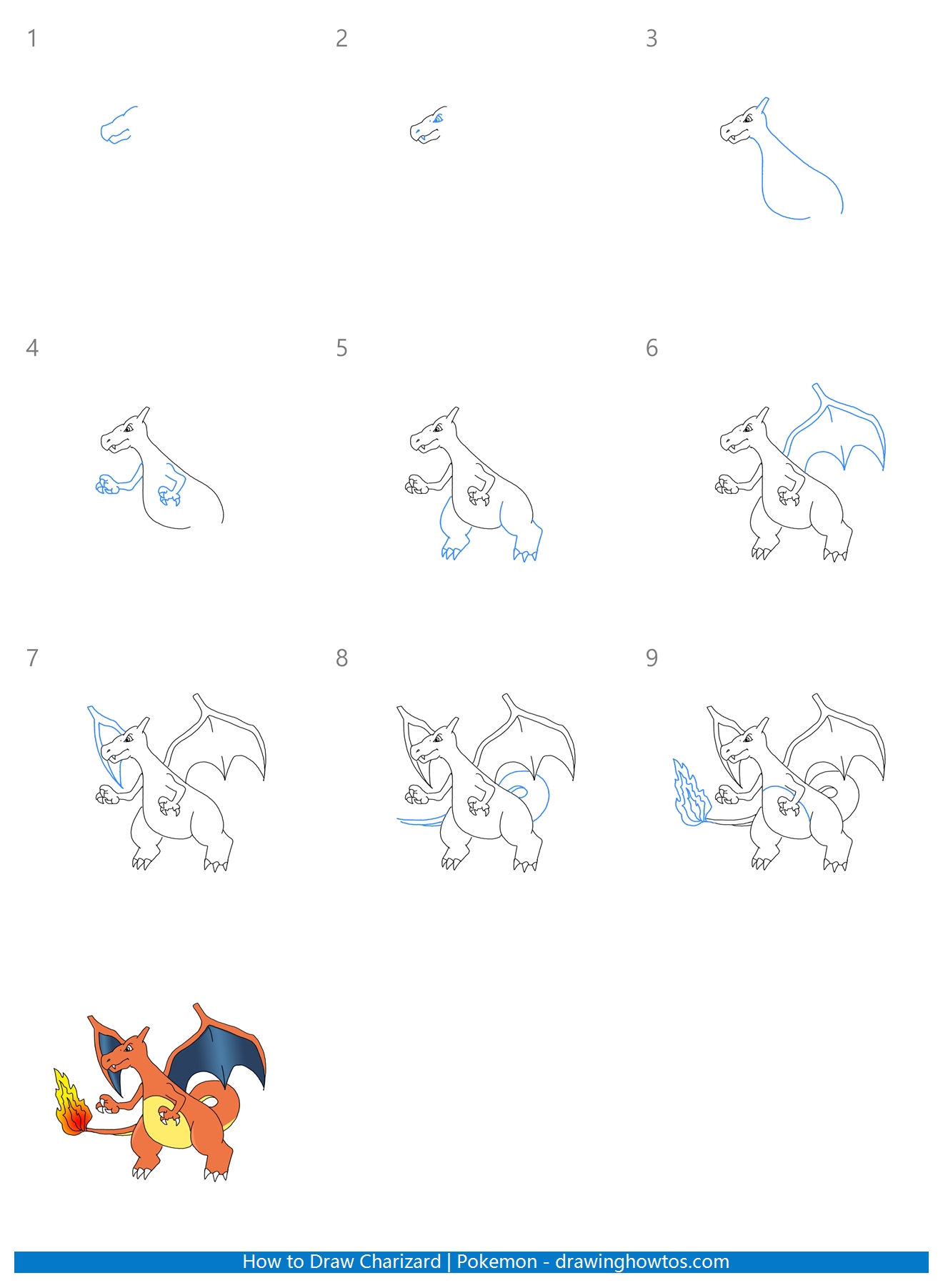 How to Draw Charizard Step by Step