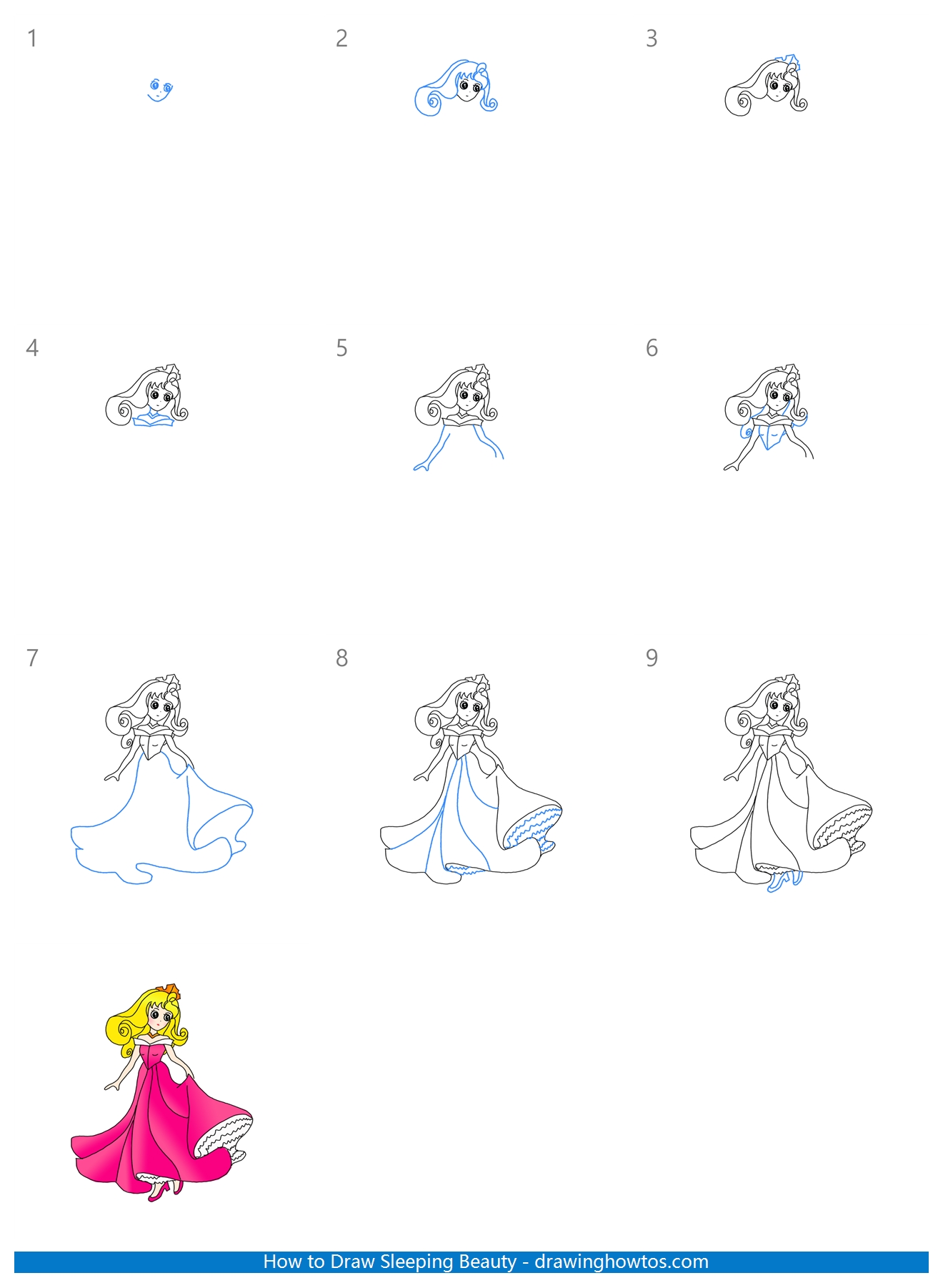 How to Draw Aurora/Briar Rose from Sleeping Beauty  Step by Step