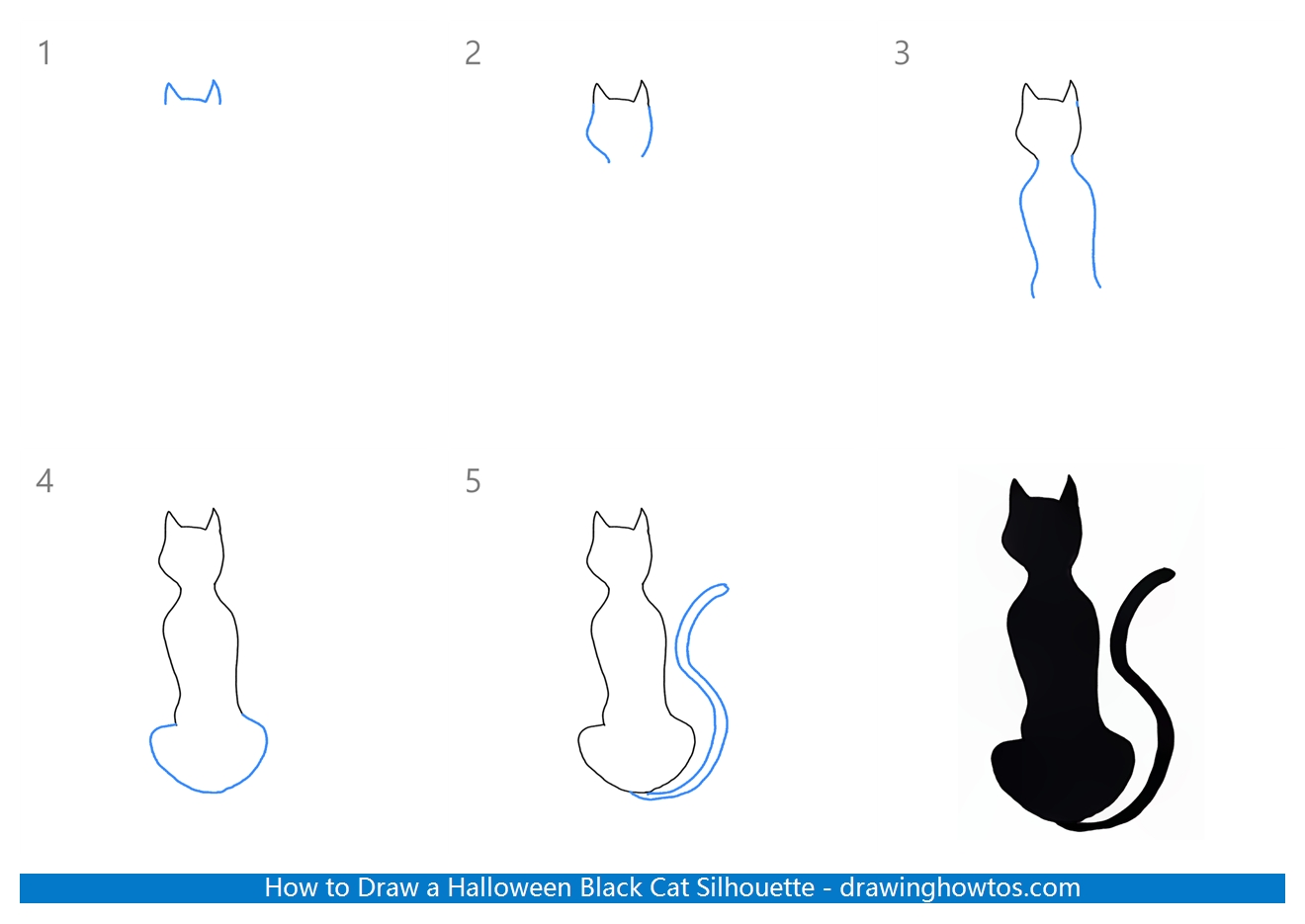 How to Draw a Halloween Black Cat Silhouette Step by Step