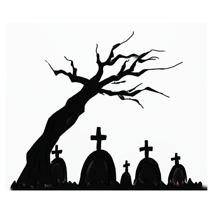 How to Draw a Halloween Graveyard Silhouette Easy