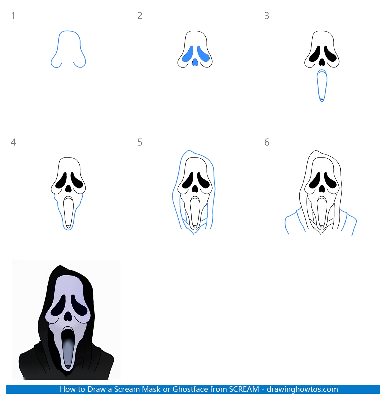 How to Draw a Scream Mask Or Ghostface from Scream Step by Step