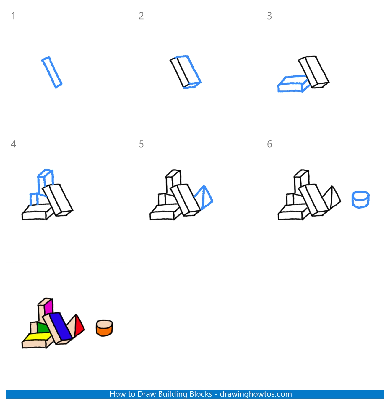 How to Draw Building Blocks Step by Step