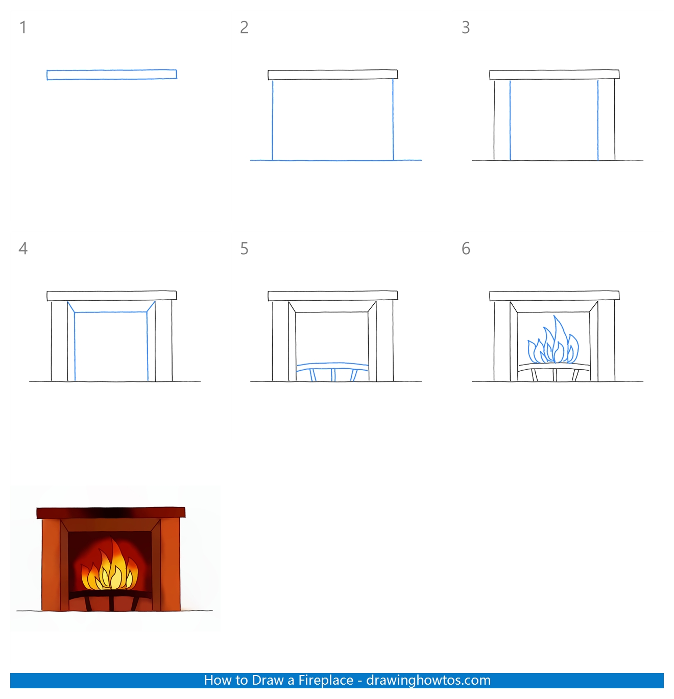 How to Draw a Fireplace Step by Step