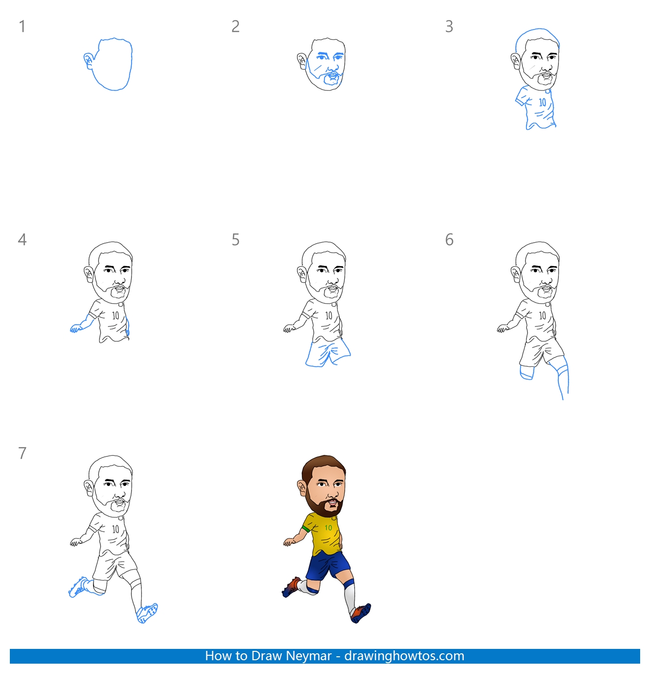 How to Draw Neymar - Step by Step Easy Drawing Guides - Drawing Howtos
