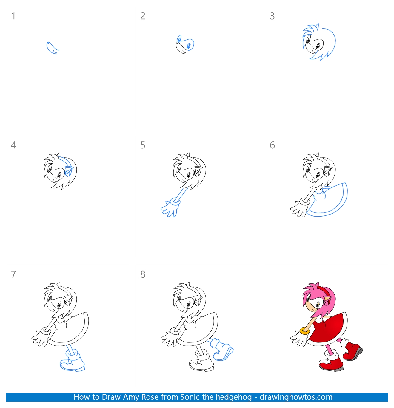 How to Draw Amy Rose Step by Step