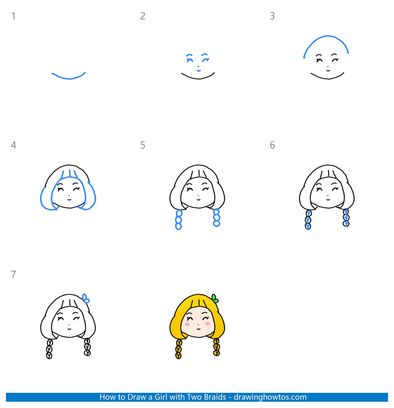 How to Draw a Girl with Two Braids Step by Step
