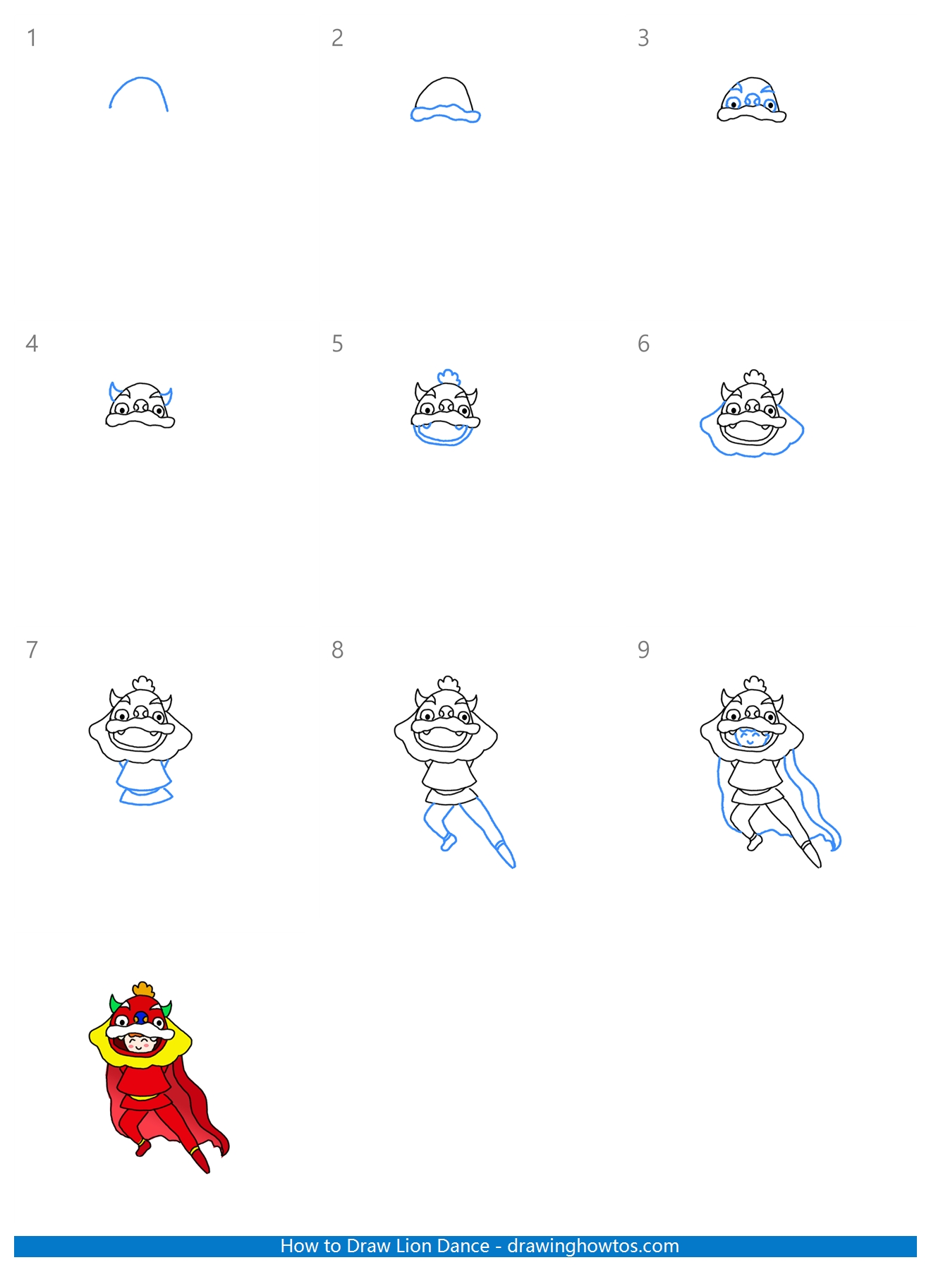 How to Draw Lion Dance Step by Step