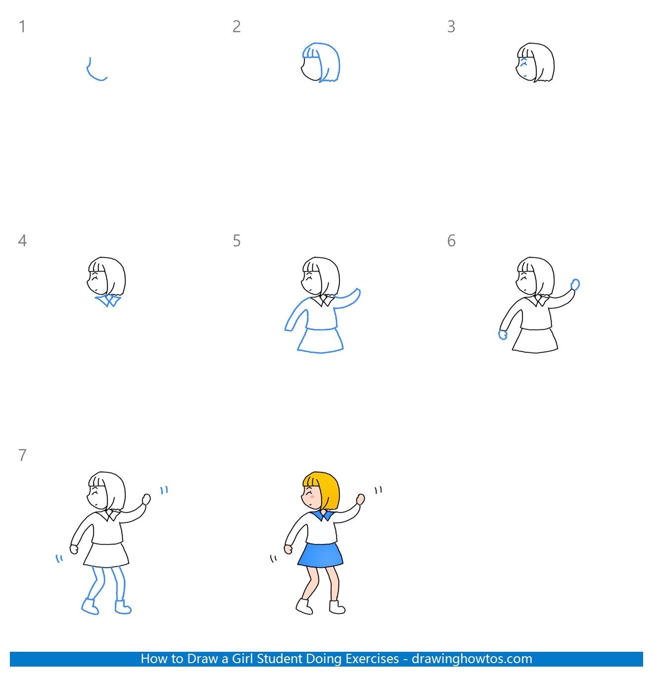 How to Draw a Girl Student Doing Exercises Step by Step