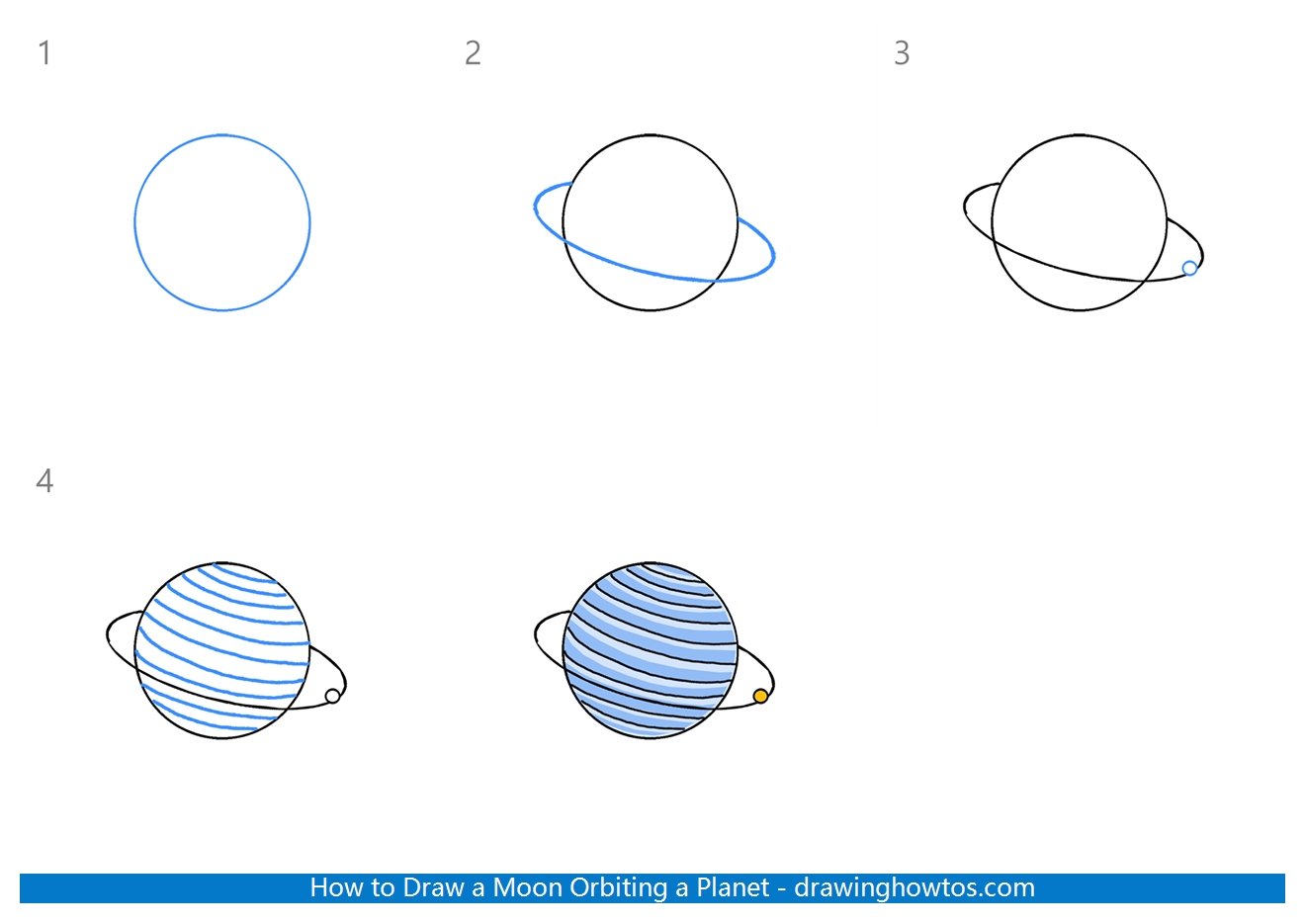 How to Draw a Moon Orbiting a Planet Step by Step