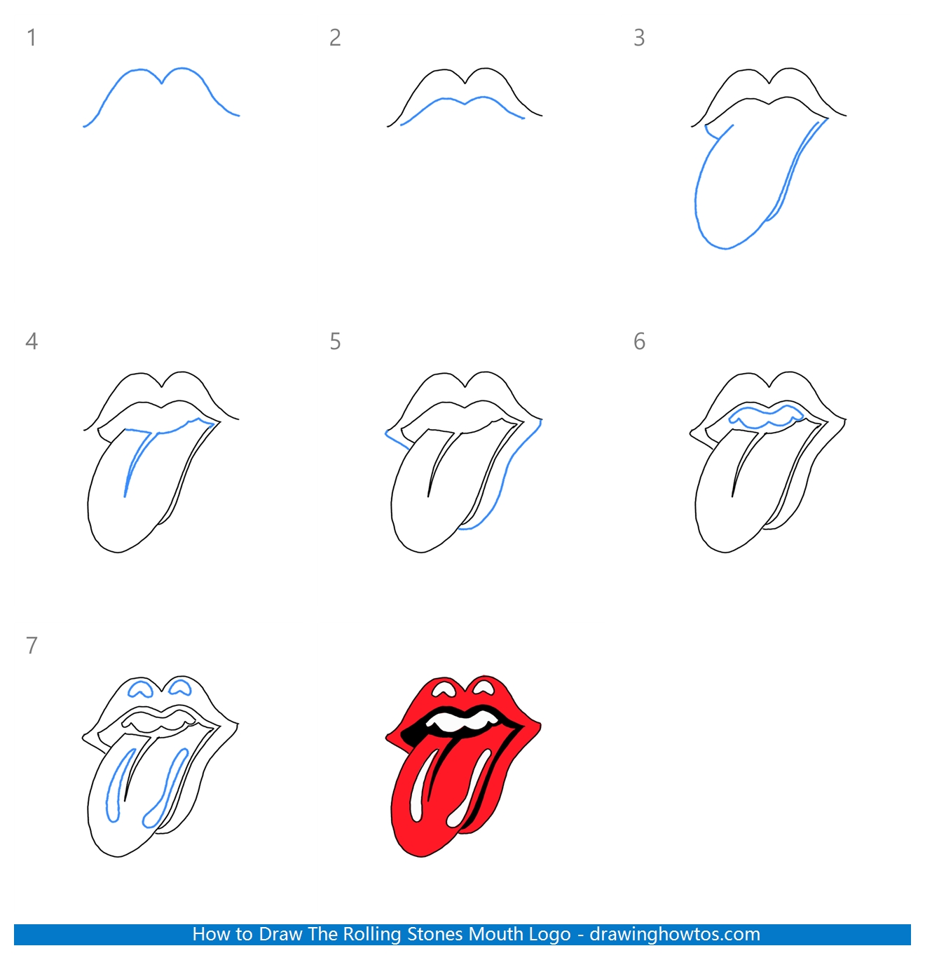 How to Draw The Rolling Stones Mouth Logo Step by Step