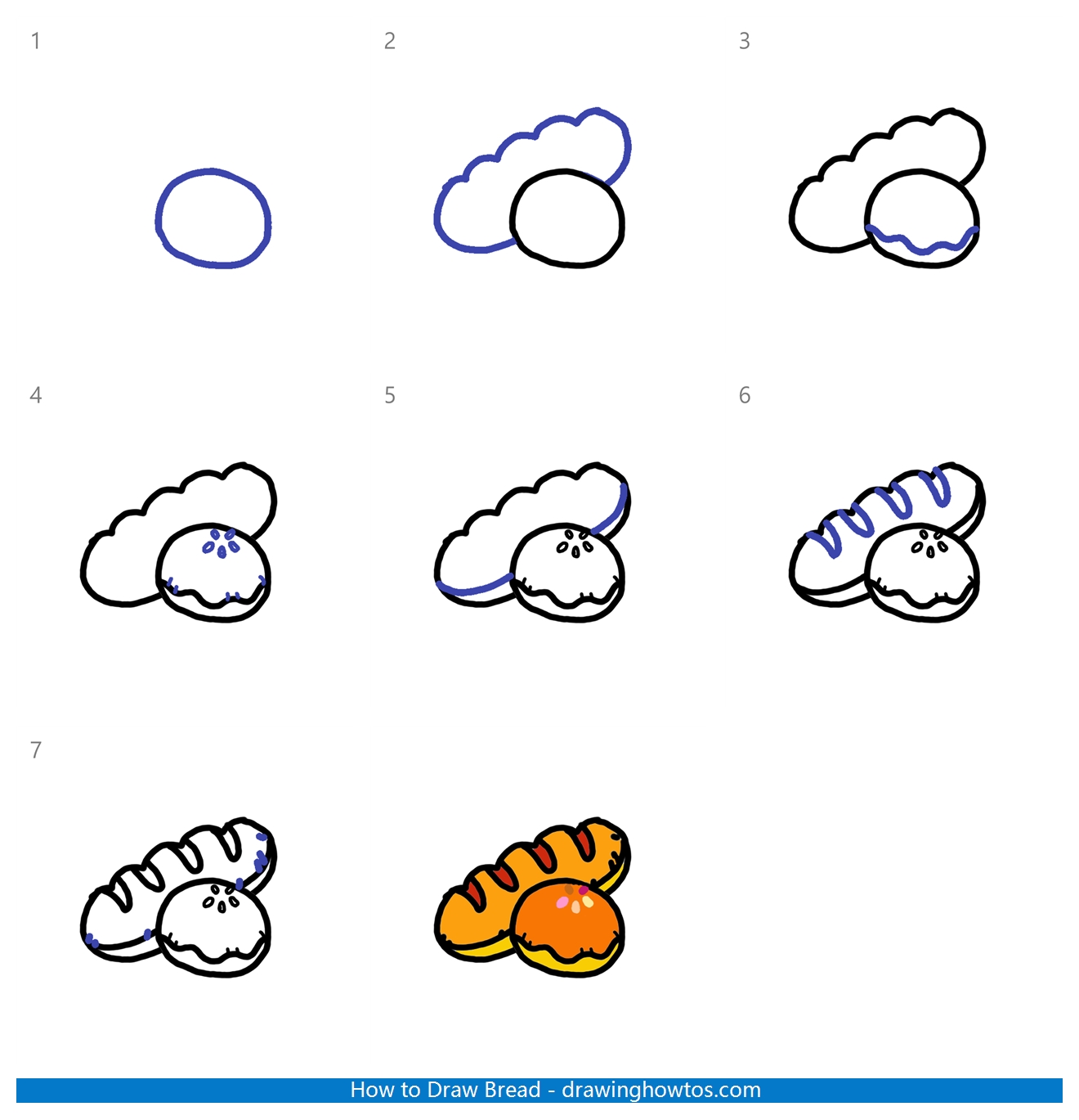 how to draw bread step by step