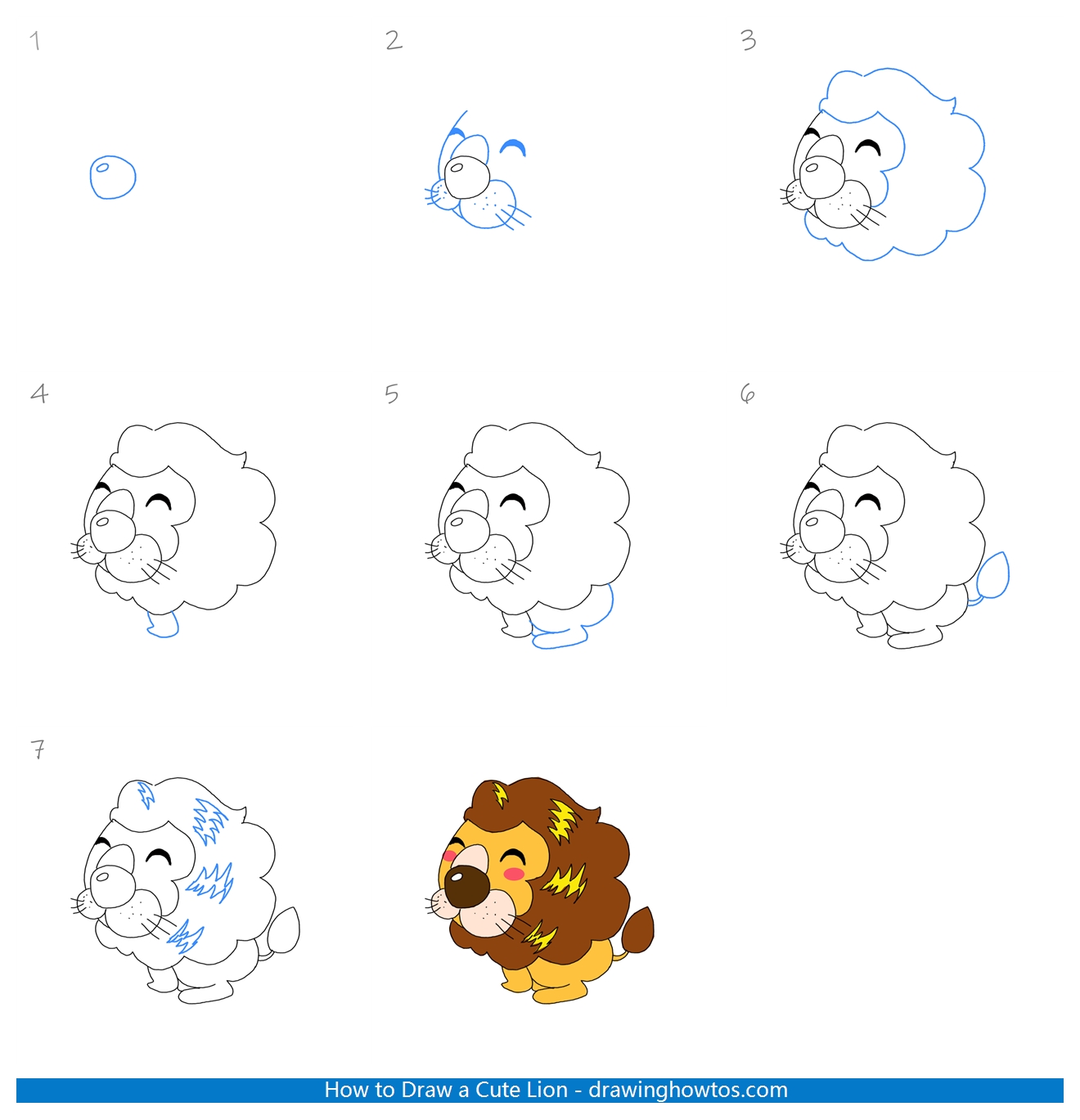 How to draw a cute lion step by step